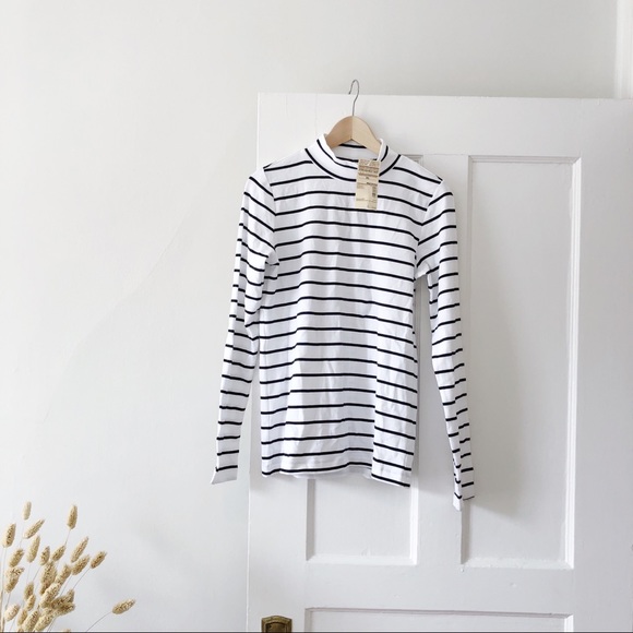 Muji Tops - Stripped Turtle Neck Long Sleeve Tee